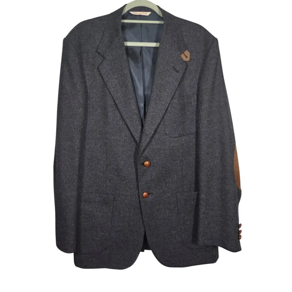 Stafford Vintage USA Made Wool Tweed Blazer Suede Elbow Patches 42L